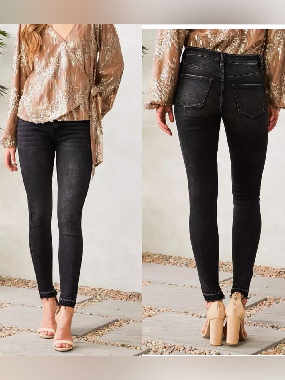 Kancan Mid-Rise Ankle Skinny Jeans Black Button Fly Size 31
